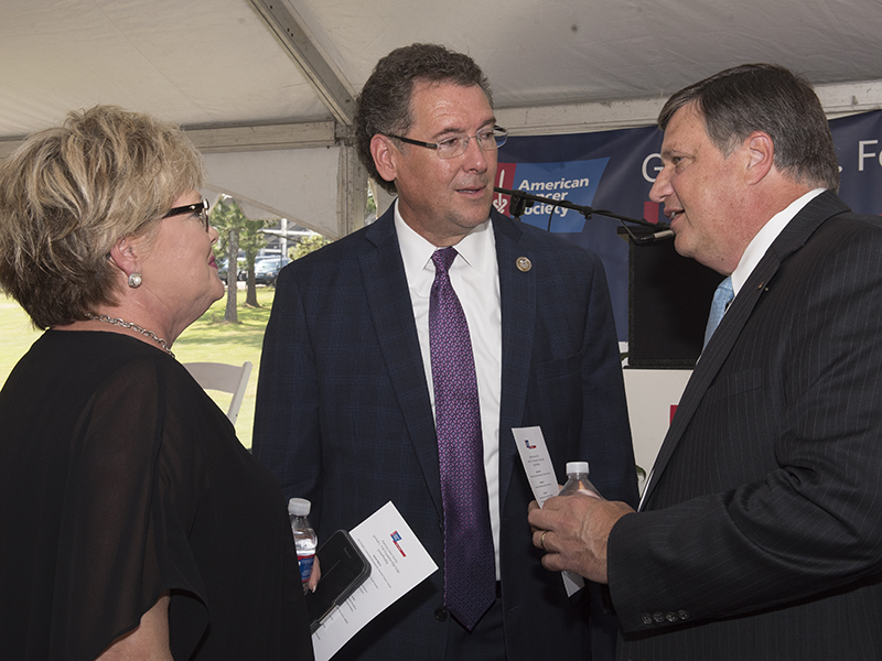 U.S. Rep. Greg Harper, chats with Hope Lodge supporters before the official groundbreaking event begins.